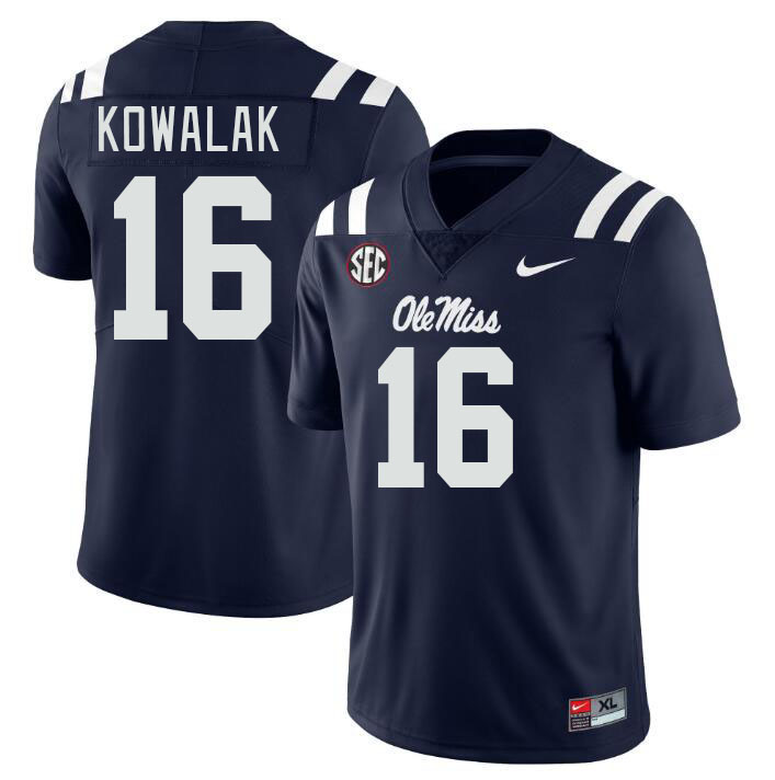 Men #16 Justin Kowalak Ole Miss Rebels College Football Jerseys Stitched-Navy